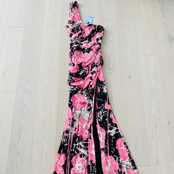 Blumarine Dresses & Skirts - BLUMARINE Shoulder RUNWAY Long GOWN Slit DRESS Pink  FLORAL Italy ( XS )